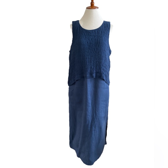 J. Jill Dresses & Skirts - J.Jill, Pure Jill, Navy Linen Dress with Gauzy Tunic Overlay, Size Medium